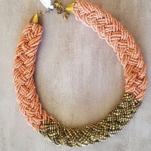 Chic Braided Necklace in Coral and Antique Gold